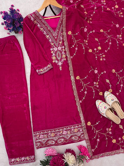 Premium Pink Velvet Salwar Suit Set (New)