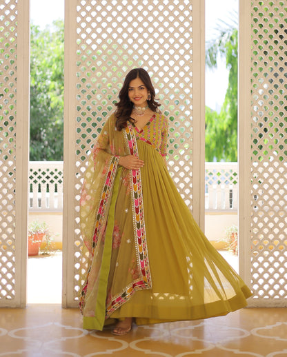 Pista Color Premium Readymade Alia Cut Gown with Dupatta Set - Inayakhan Shop 