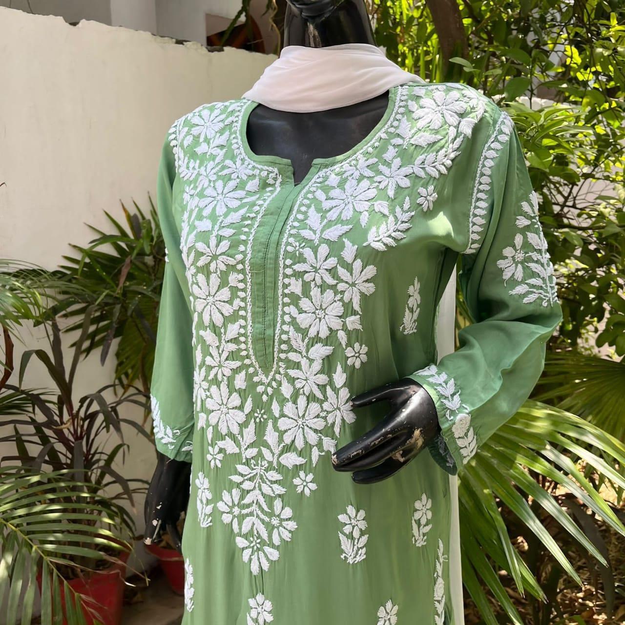 Pista Green Ethereal Dyeble Modal Chikankari Kurta Set - Inayakhan Shop 