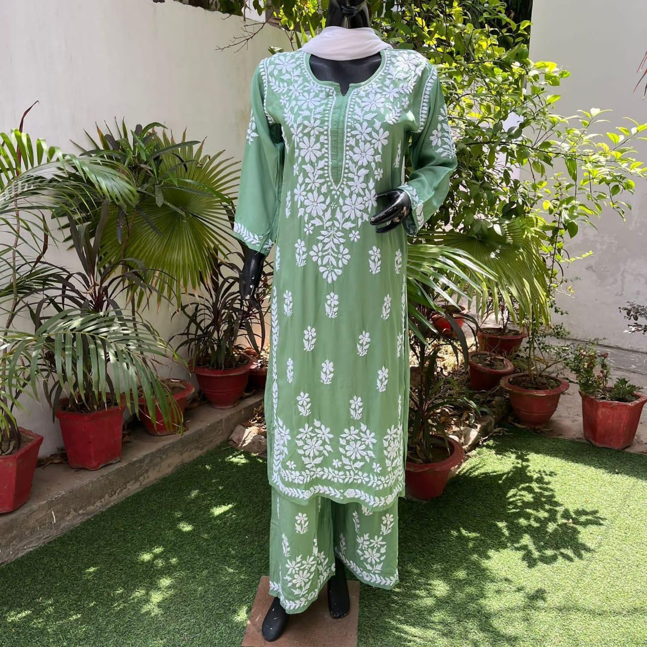 Pista Green Ethereal Dyeble Modal Chikankari Kurta Set - Inayakhan Shop 