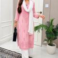 Pastel Pink and White Ethereal Dyeable Chikankari Kurta Set (New)