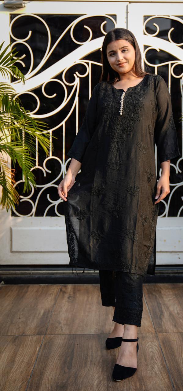 Premium Black Beautiful Afreen Chanderi Set - Inayakhan Shop 