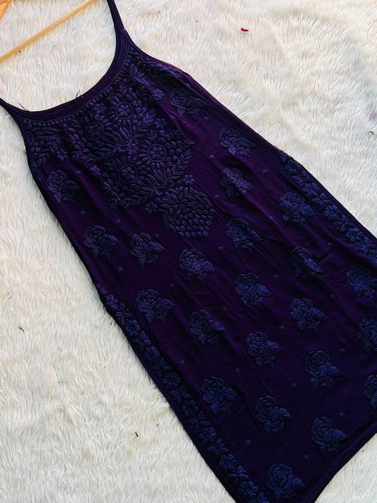 Premium Dark Purple Viscose Sleeveless Short Kurti - Inayakhan Shop 