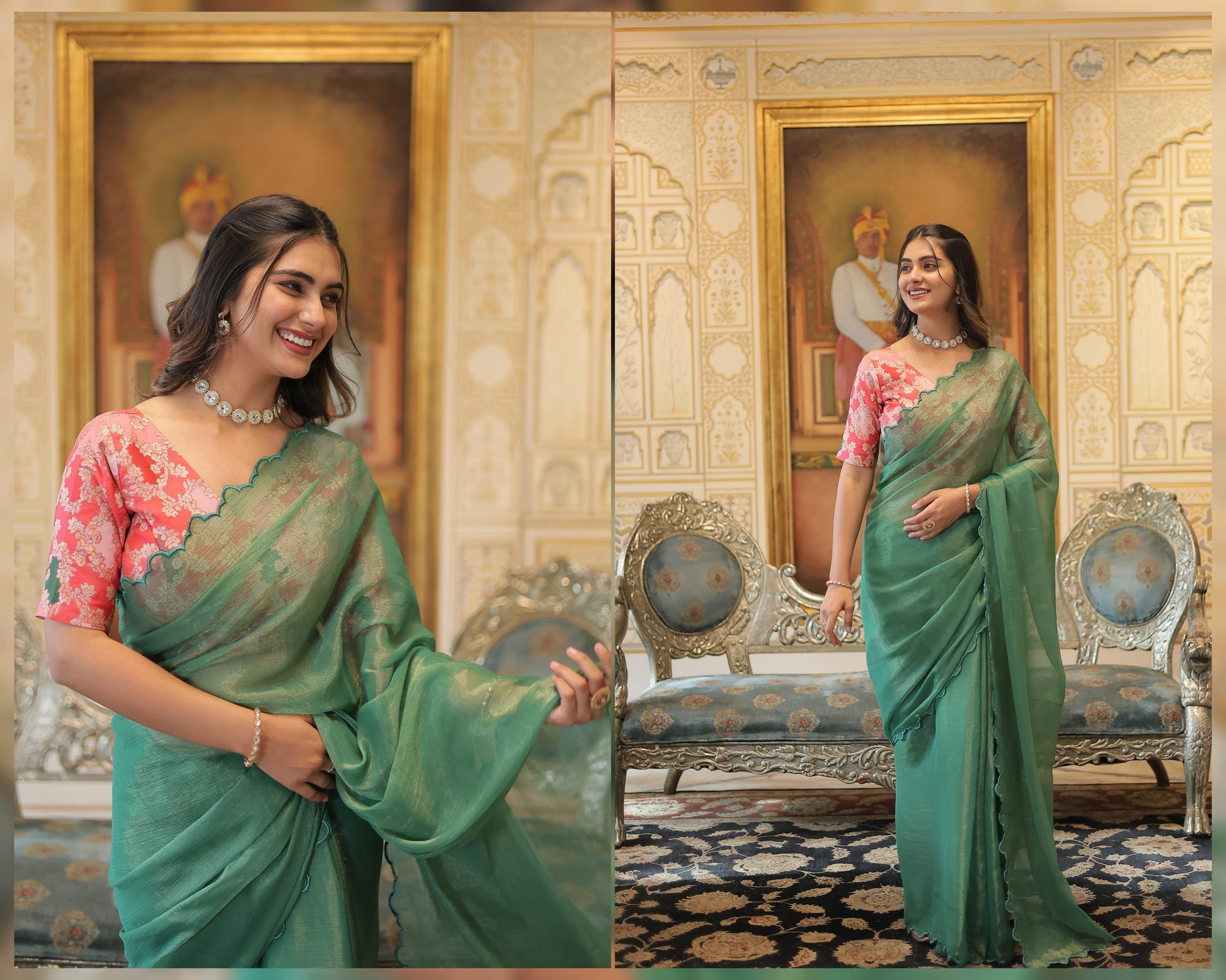 Premium Designer Green Saree Viscose Blouse - Inayakhan Shop 