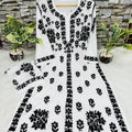 Premium White Rayon Kurti with Black Lucknow Chikankari Handwork and Pallazo Set