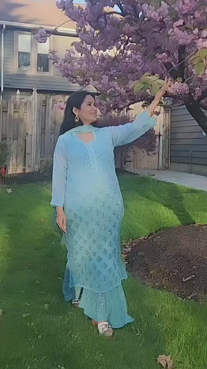 Best Value Combo Chikankari Elegance Ombré Mirror Set ( Pastel Green / Wine )