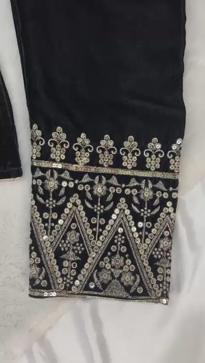 Black Designer Party Wear Velvet Salwar Kameez Set