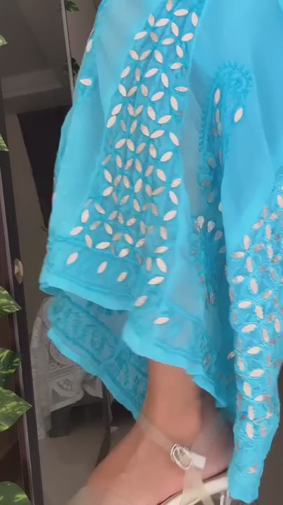 Aqua Blue Georgette Gotta Patti Kurti Sharara Salwar Suit (Inner Included)