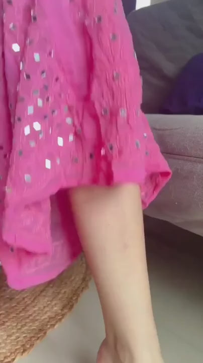 Pink Chikankari Elegance Ombré Mirror Booti Jaal Set - Kurti, Sharara & Dupatta -(Inner Included)