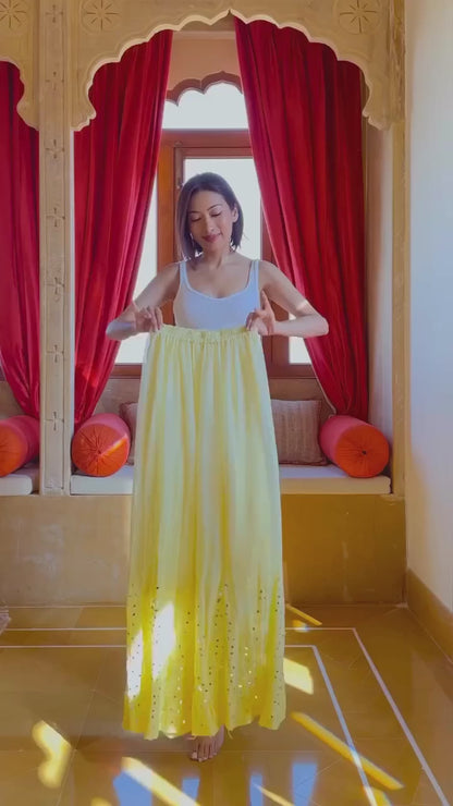 Set of 2 Combo Yellow Chikankari Ombré Mirror Set & White Chikankari Modal 3 Pc Set