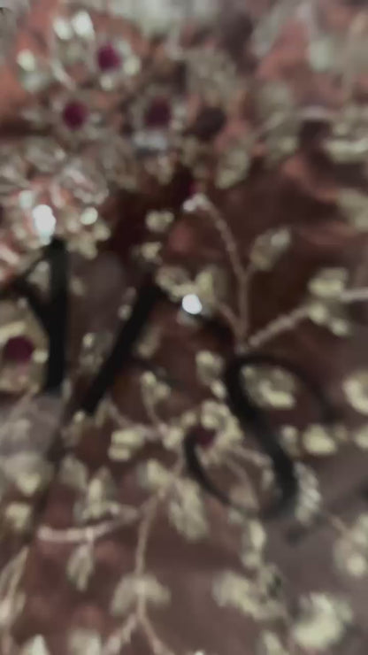 Brown Party Wear Chiffon Sequin Embroidered Saree (New)