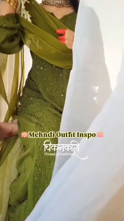 Custom Colors Lucknowi Chikankari Viscose Mukesh Jaal Work 3 PC Kurti Set