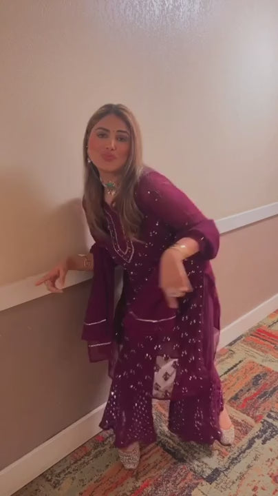 Best Combo Chikankari Elegance Ombré Mirror Booti Jaal Set (Pink / Wine)