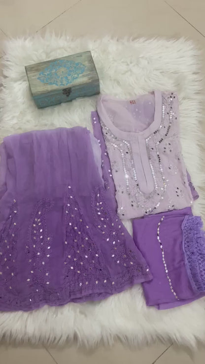 Best Value Combo Chikankari Elegance Ombré Mirror Set ( Lavendar / Yellow )