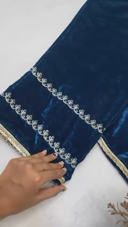Deep Blue Luxe Velvet Shalwar Suit Set (Limited Stock)