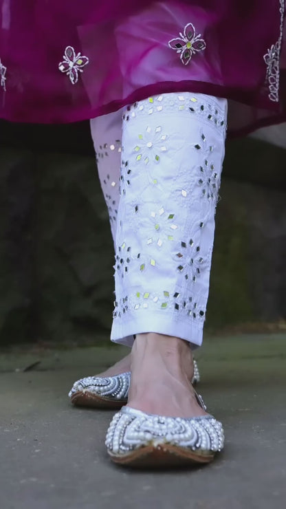 Buy 1 Get 1 Combo Price Chikankari Elegance Ombré Mirror Booti Jaal Set (Aqua Blue / Wine Set)