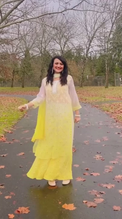 Buy 1 Get 1 Combo Price Chikankari Elegance Ombré Mirror Booti Jaal Set (Aqua Blue / Yellow)