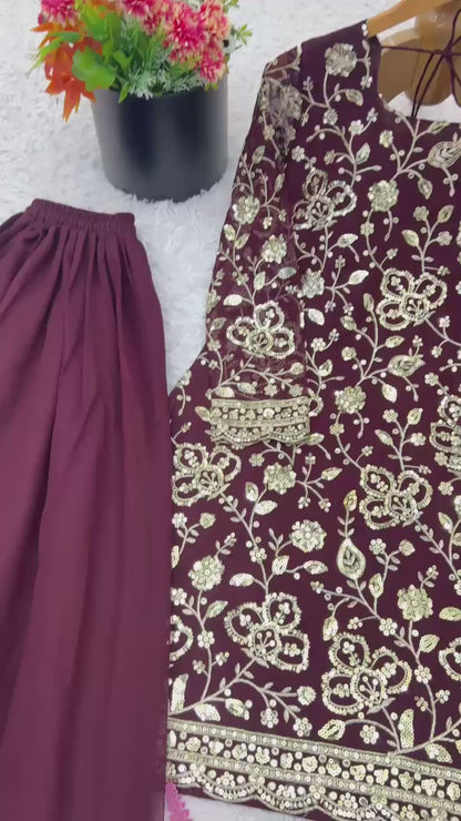 Designer Party Wear Faux Georgette Top-Plazzo and Dupatta Set