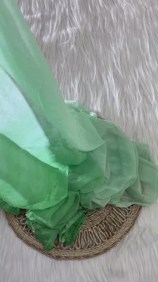 Green Chikankari Elegance Ombré Mirror Booti Jaal Set - Kurti, Sharara & Dupatta -(Inner Included)