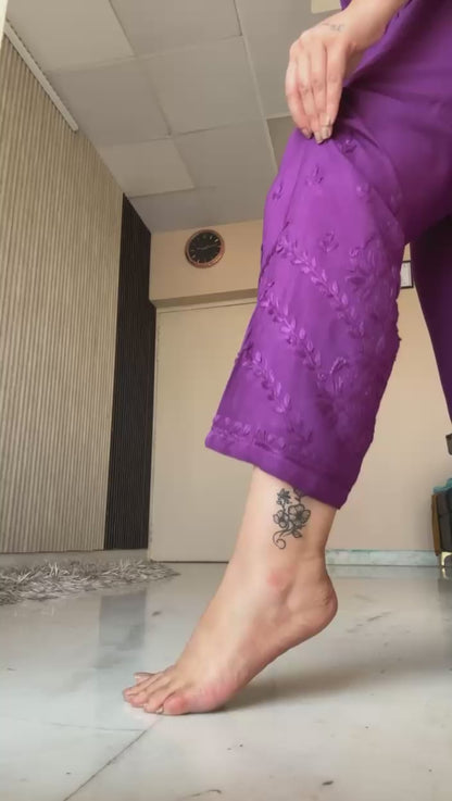 Deep Blue Lucknow Chikankari Rayon Kurta Palazzo Co-ord Set with Tone-to-Tone Hand Embroidery Plus Size