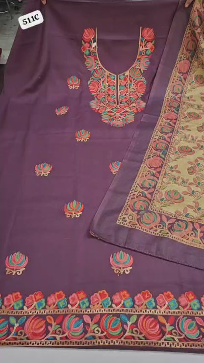 Brown Premium Kashmiri Work Pashmina Silk Suits (New)