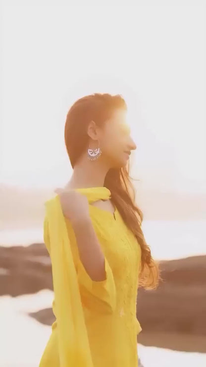 Elegant 3 pc Yellow Ethereal Dyeble Modal Chikankari Kurta Set