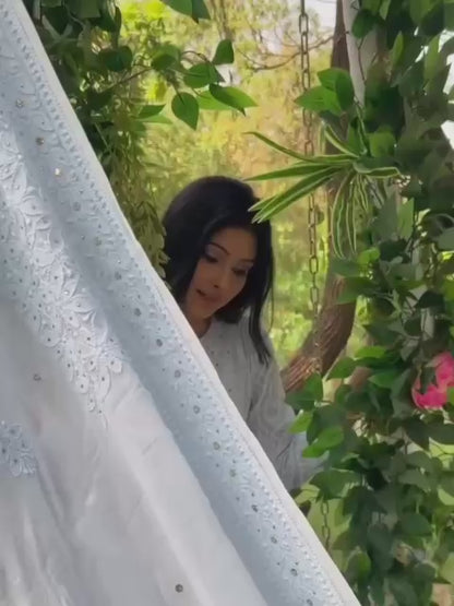 Pastel Blue Viscose Chikankari Kurta and Palazzo Set with Mukaish Work (New| Limited Stock)