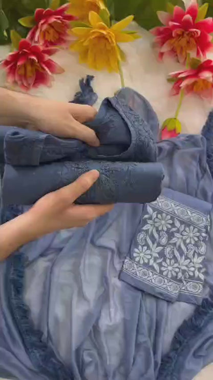 Blueish Grey Exclusive Dobby Cotton 3-Piece Salwar Suit Set