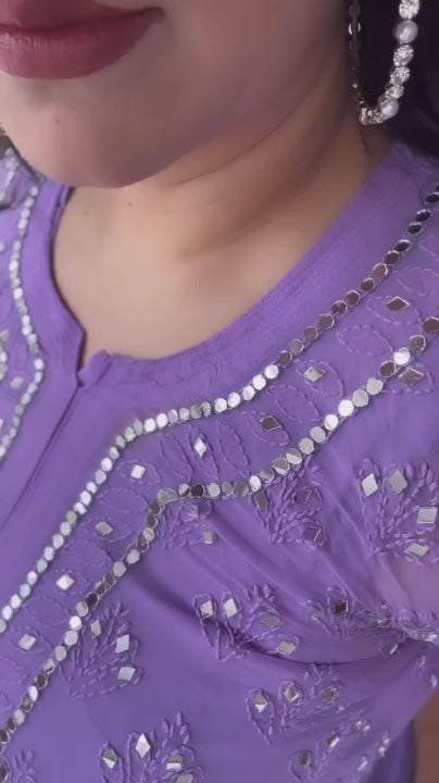 Buy 1 Get 1 Combo Price Chikankari Elegance Ombré Mirror Booti Jaal Set (Aqua Blue / Purple)