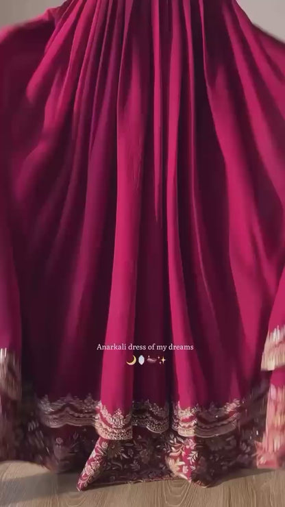 Maroon Designer Georgette Sequin Embroidered Gown with Dupatta (Double Layer Flair)