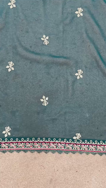 Teal Green Designer Georgette Top-Dhoti and Dupatta Set