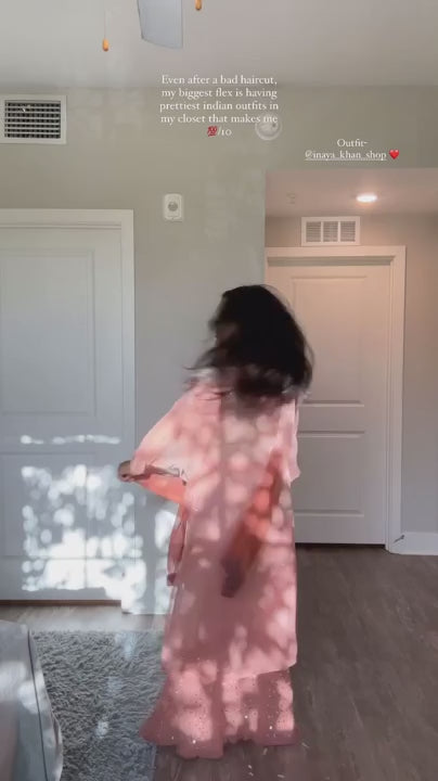 Peach Chikankari Elegance Ombré Mirror Booti Jaal Set - Kurti, Sharara & Dupatta -(Inner Included)