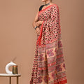 Maroon Leafy Ajrakh Cotton Mul Handblock Print Saree with Ready-to-Wear Blouse Set