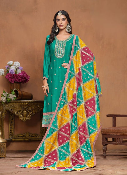 Teal Punjabi Vibrant Salwar Kameez Dupatta Suit - Plus Sizes