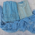 Pure Viscose Aqua Blue Full Jaal Mukaish Kurta Set (NEW)