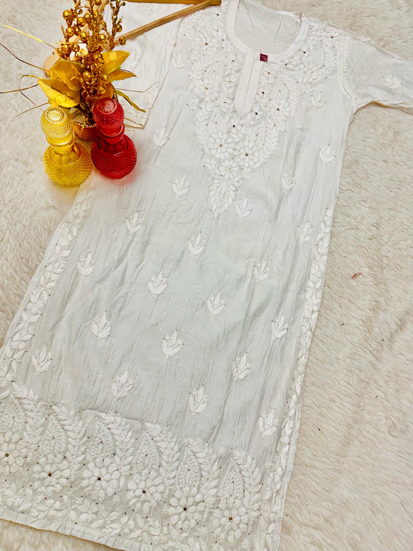 Pure White 🌸 Lucknawi Chikankari Ghass Patti Pure Chanderi Partywear Set 🌸 - Inayakhan Shop 