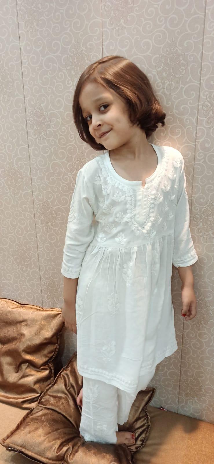 Pure White Lucknow Chikankari Delight Kids Wear Sets - Inayakhan Shop 
