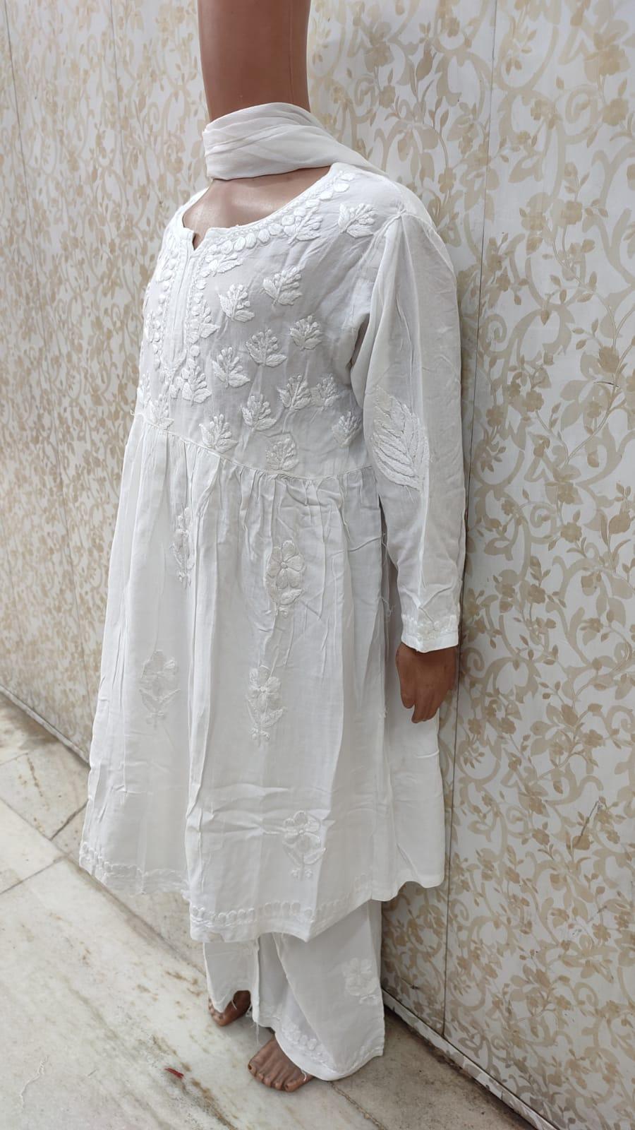 Pure White Lucknow Chikankari Delight Kids Wear Sets - Inayakhan Shop 