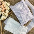 Purple 2-Step Chikankari Gown and Pant Set