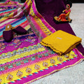 Purple & Yellow Elegant Chikankari Kurti, Palazzo, and Pakistani Dupatta Set