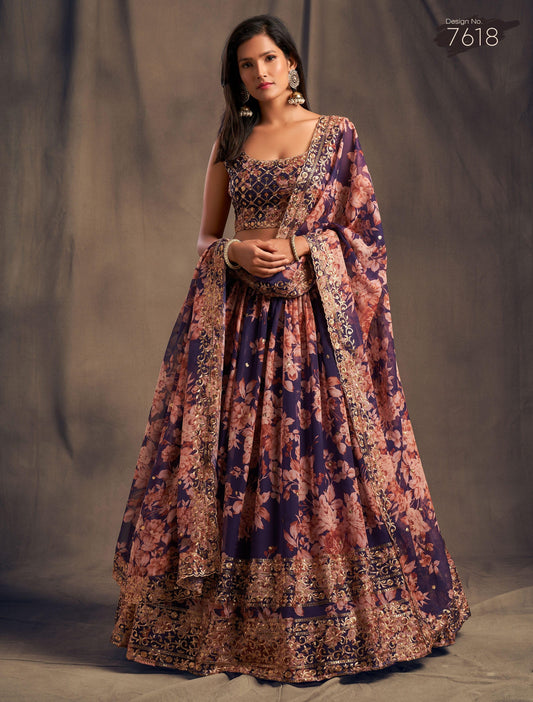 Purple Blossom Beauty Floral Custom Lehenga with Big Flair - Inayakhan Shop