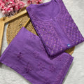 Purple Breezy Cotton Bliss Mukesh Work Kurti Palazzo Set
