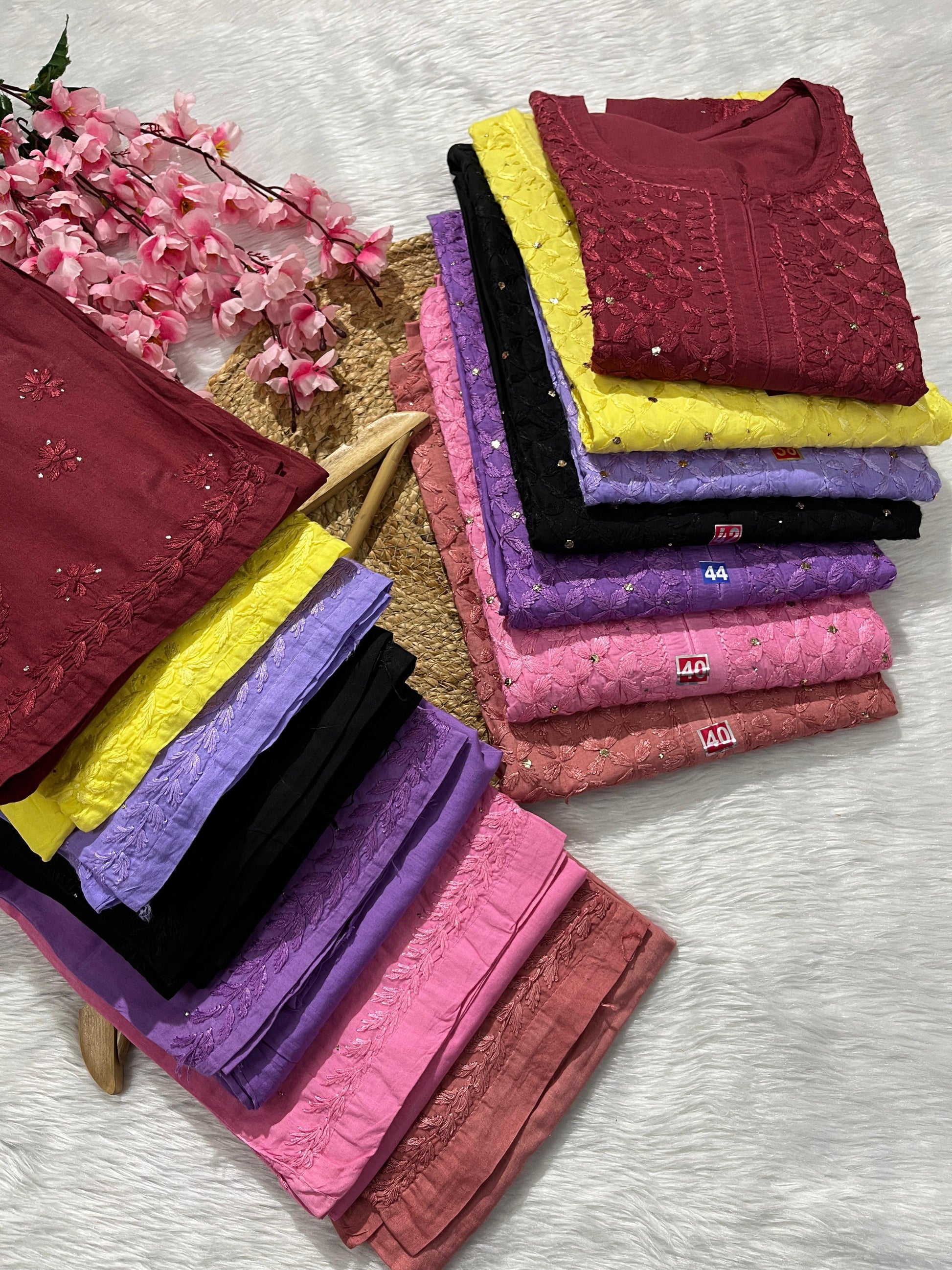 Purple Breezy Cotton Bliss Mukesh Work Kurti Palazzo Set - Inayakhan Shop 