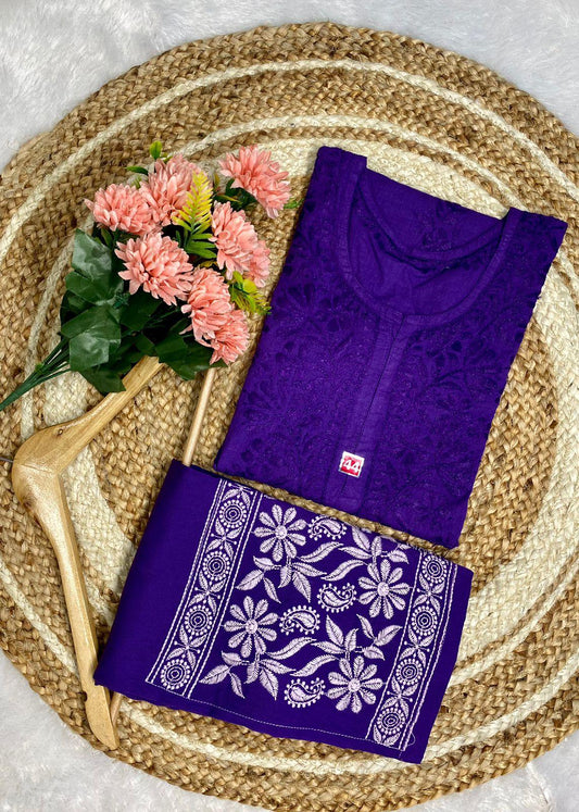 Purple Chikankari Cotton Kurti & Coordinated Set ++ Sizes available - Inayakhan Shop 