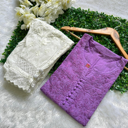 Purple Color Modern Mirage Cotton Kurti & Afghani Pant Ensemble - Inayakhan Shop 