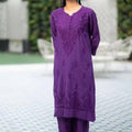 Purple Cotton Crochet Button Lucknowi Chikankari Kurti + Palazzo Co-ord Set