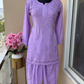 Purple Cotton Rayon Short Kurti + Cotton Dhoti Pant Lucknow Chikankari Co-ord Set