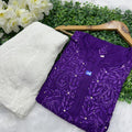 Purple Elegance in Rayon Mukaish Hand-Embroidered Kurti and Free-Size Sharara Set