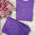 Purple Elegant Cambric Cotton Chikankari Afghani Co-ord Ensemble