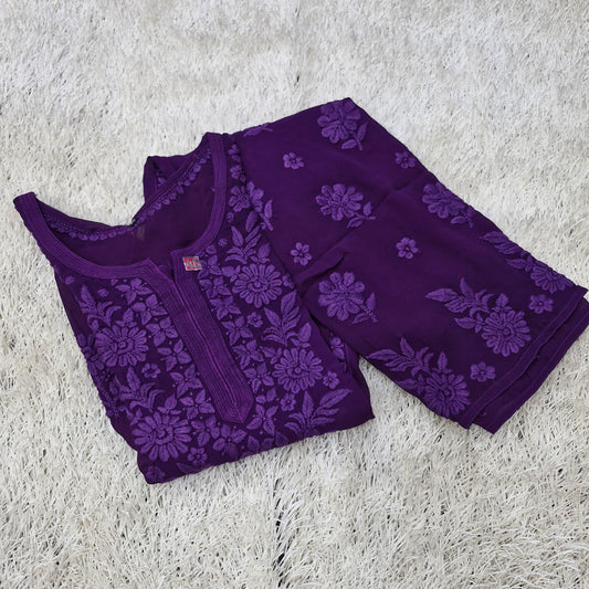Purple Elegant Viscose Daman Designer 3D Chikankari Long Kurti - Inayakhan Shop 